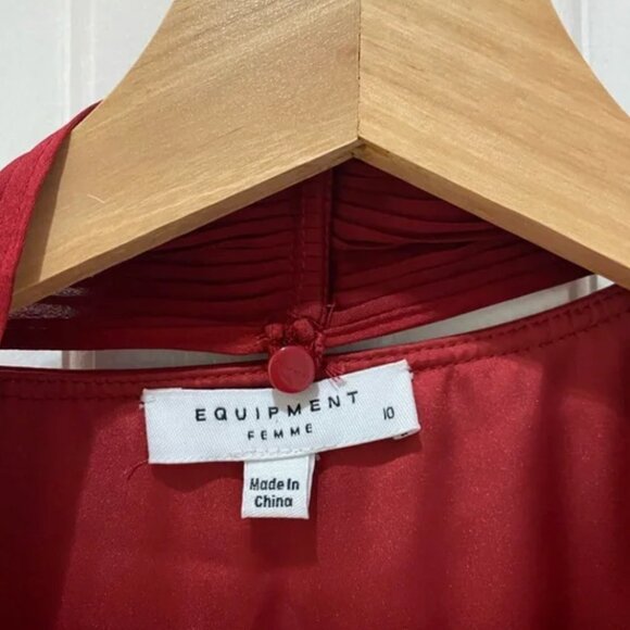 NWT Women’s Equipment Macin Red Wine Pleated Bow Midi Dress size 10 - Picture 8 of 11